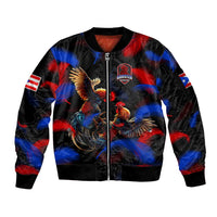 Puerto Rican Rooster Sleeve Zip Bomber Jacket Puerto Rico Pride and Power Spirit