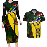 South Africa Coat Of Arms Couples Matching Long Sleeve Bodycon Dress and Hawaiian Shirt Protea Unity Heritage