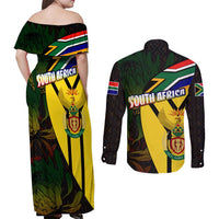 South Africa Coat Of Arms Couples Matching Off Shoulder Maxi Dress and Long Sleeve Button Shirt Protea Unity Heritage