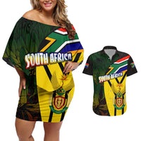 South Africa Coat Of Arms Couples Matching Off Shoulder Short Dress and Hawaiian Shirt Protea Unity Heritage