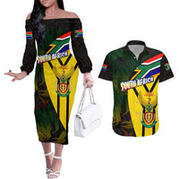 South Africa Coat Of Arms Couples Matching Off The Shoulder Long Sleeve Dress and Hawaiian Shirt Protea Unity Heritage