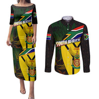 South Africa Coat Of Arms Couples Matching Puletasi and Long Sleeve Button Shirt Protea Unity Heritage
