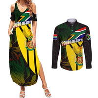 South Africa Coat Of Arms Couples Matching Summer Maxi Dress and Long Sleeve Button Shirt Protea Unity Heritage