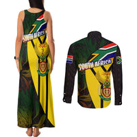 South Africa Coat Of Arms Couples Matching Tank Maxi Dress and Long Sleeve Button Shirt Protea Unity Heritage