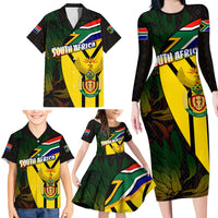 South Africa Coat Of Arms Family Matching Long Sleeve Bodycon Dress and Hawaiian Shirt Protea Unity Heritage