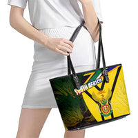 South Africa Coat Of Arms Leather Tote Bag Protea Unity Heritage