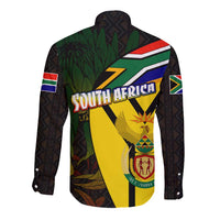 South Africa Coat Of Arms Long Sleeve Button Shirt Protea Unity Heritage