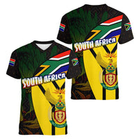 South Africa Coat Of Arms Women V-Neck T-Shirt Protea Unity Heritage