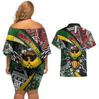 South Africa Never Give Up Couples Matching Off Shoulder Short Dress and Hawaiian Shirt SA Fist of Freedom