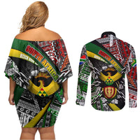 South Africa Never Give Up Couples Matching Off Shoulder Short Dress and Long Sleeve Button Shirt SA Fist of Freedom