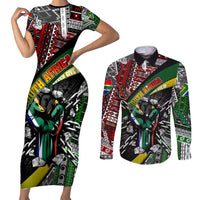 South Africa Never Give Up Couples Matching Short Sleeve Bodycon Dress and Long Sleeve Button Shirt SA Fist of Freedom