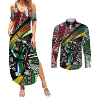 South Africa Never Give Up Couples Matching Summer Maxi Dress and Long Sleeve Button Shirt SA Fist of Freedom