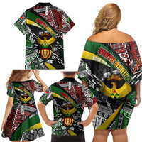 South Africa Never Give Up Family Matching Off Shoulder Short Dress and Hawaiian Shirt SA Fist of Freedom