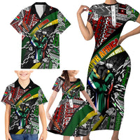 South Africa Never Give Up Family Matching Short Sleeve Bodycon Dress and Hawaiian Shirt SA Fist of Freedom