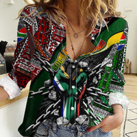 South Africa Never Give Up Women Casual Shirt SA Fist of Freedom