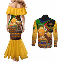 Nelson Mandela Happy Freedom Day Couples Matching Mermaid Dress and Long Sleeve Button Shirt South Africa Heritage Victory Art