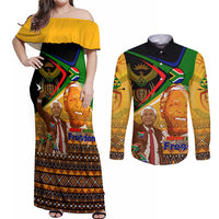 Nelson Mandela Happy Freedom Day Couples Matching Off Shoulder Maxi Dress and Long Sleeve Button Shirt South Africa Heritage Victory Art