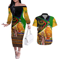 Nelson Mandela Happy Freedom Day Couples Matching Off The Shoulder Long Sleeve Dress and Hawaiian Shirt South Africa Heritage Victory Art