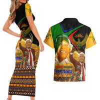Nelson Mandela Happy Freedom Day Couples Matching Short Sleeve Bodycon Dress and Hawaiian Shirt South Africa Heritage Victory Art