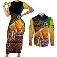 Nelson Mandela Happy Freedom Day Couples Matching Short Sleeve Bodycon Dress and Long Sleeve Button Shirt South Africa Heritage Victory Art