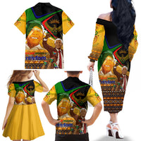 Nelson Mandela Happy Freedom Day Family Matching Off The Shoulder Long Sleeve Dress and Hawaiian Shirt South Africa Heritage Victory Art