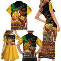 Nelson Mandela Happy Freedom Day Family Matching Short Sleeve Bodycon Dress and Hawaiian Shirt South Africa Heritage Victory Art