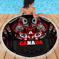 Haida Canada Day Beach Blanket Totem Inspired Maple Leaf Indigenous Art