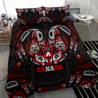Haida Canada Day Bedding Set Totem Inspired Maple Leaf Indigenous Art