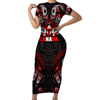 Haida Canada Day Family Matching Short Sleeve Bodycon Dress and Hawaiian Shirt Totem Inspired Maple Leaf Indigenous Art