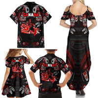 Haida Canada Day Family Matching Summer Maxi Dress and Hawaiian Shirt Totem Inspired Maple Leaf Indigenous Art