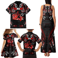Haida Canada Day Family Matching Tank Maxi Dress and Hawaiian Shirt Totem Inspired Maple Leaf Indigenous Art