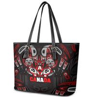 Haida Canada Day Leather Tote Bag Totem Inspired Maple Leaf Indigenous Art