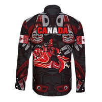 Haida Canada Day Long Sleeve Button Shirt Totem Inspired Maple Leaf Indigenous Art