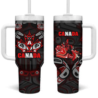 Haida Canada Day Tumbler With Handle Totem Inspired Maple Leaf Indigenous Art