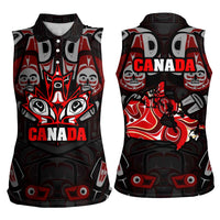 Haida Canada Day Women Sleeveless Polo Shirt Totem Inspired Maple Leaf Indigenous Art
