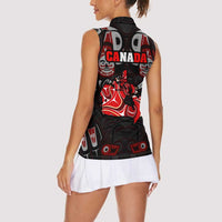 Haida Canada Day Women Sleeveless Polo Shirt Totem Inspired Maple Leaf Indigenous Art