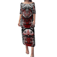 Haida Wolf Family Matching Puletasi and Hawaiian Shirt Canada Indigenous Art