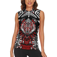 Haida Wolf Women Sleeveless Polo Shirt Canada Indigenous Art