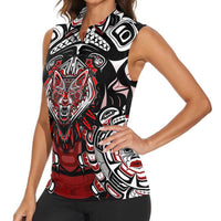 Haida Wolf Women Sleeveless Polo Shirt Canada Indigenous Art