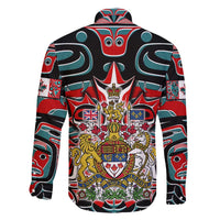Canada Coat of Arms Haida Family Matching Short Sleeve Bodycon Dress and Hawaiian Shirt Maple Leaf Flag Indigenous Art