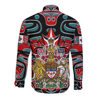 Canada Coat of Arms Haida Long Sleeve Button Shirt Maple Leaf Flag Indigenous Art