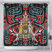 Canada Coat of Arms Haida Shower Curtain Maple Leaf Flag Indigenous Art