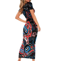 Haida Native Art Fish Short Sleeve Bodycon Dress Canada Indigenous Art