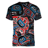 Haida Native Art Fish Women V-Neck T-Shirt Canada Indigenous Art