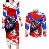 Boricua Pride Rooster Flag Puerto Rico Couples Matching Long Sleeve Bodycon Dress and Long Sleeve Button Shirt