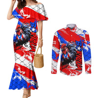 Boricua Pride Rooster Flag Puerto Rico Couples Matching Mermaid Dress and Long Sleeve Button Shirt