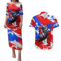 Boricua Pride Rooster Flag Puerto Rico Couples Matching Puletasi and Hawaiian Shirt
