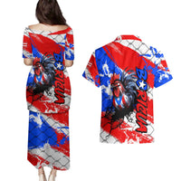Boricua Pride Rooster Flag Puerto Rico Couples Matching Puletasi and Hawaiian Shirt