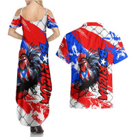 Boricua Pride Rooster Flag Puerto Rico Couples Matching Summer Maxi Dress and Hawaiian Shirt