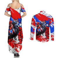 Boricua Pride Rooster Flag Puerto Rico Couples Matching Summer Maxi Dress and Long Sleeve Button Shirt